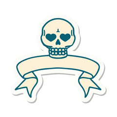 tattoo sticker with banner of a skull