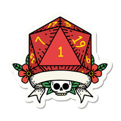 natural one d20 dice roll sticker