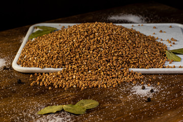 buckwheat, still life, salt and pepper, leaves, Bay leaf