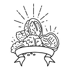 banner with black line work tattoo style walnuts with shell