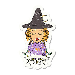 human witch with natural twenty dice roll illustration