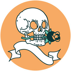 icon with banner of a skull and rose