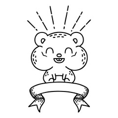 banner with black line work tattoo style happy hamster