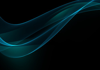 Abstract black background with cyan blue curves for wallpaper, business card or template