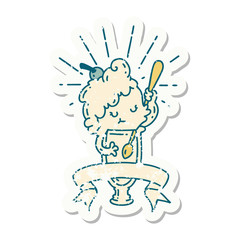 grunge sticker of tattoo style ice cream character