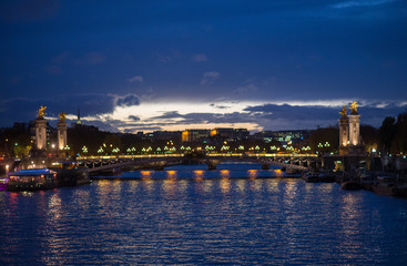 Paris at night with beautiful blue sky