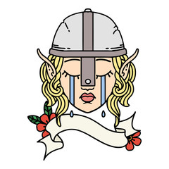 crying elf fighter character face illustration