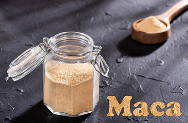 Organic maca powder - Lepidium meyenii. Text space