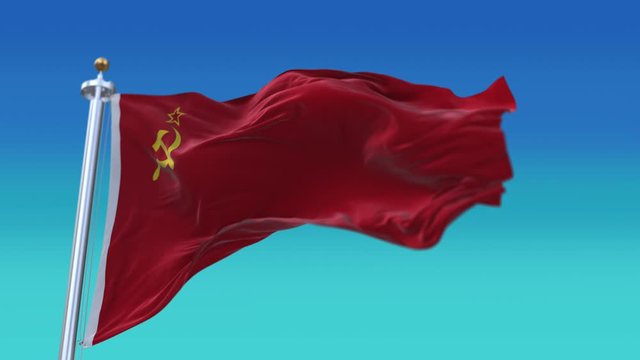 4k Former Soviet Union flag slow wrinkles waving with visible wrinkles close up in wind.A fully digital rendering;The 3D animation loops at 20 seconds seamless loop background.
