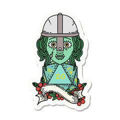 half orc fighter with natural 20 dice roll sticker