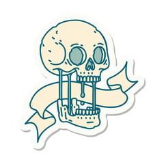 tattoo sticker with banner of a skull