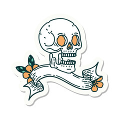 tattoo sticker with banner of a skull