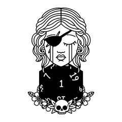 crying human rogue with natural one d20 roll illustration
