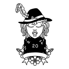 human bard character with natural 20 dice roll illustration