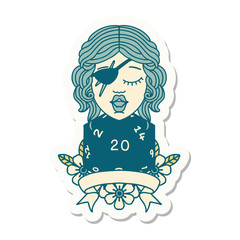 human rogue with natural 20 dice roll sticker