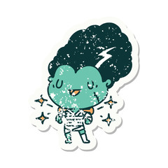 grunge sticker of tattoo style undead zombie bride character