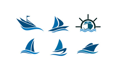 silhouette vector sailing ship logo set