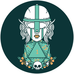 sad elf fighter character with natural one d20 roll icon