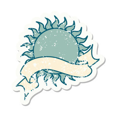 grunge sticker with banner of a sun