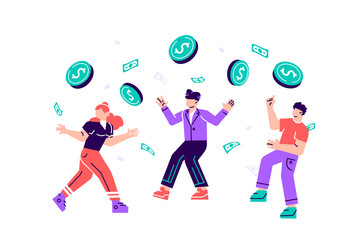 people rejoice in the rain of coins