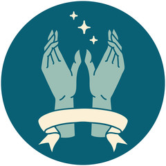 icon with banner of mystic hands