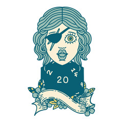 human rogue with natural twenty dice roll illustration