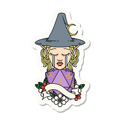 crying elf mage character face with natural one D20 roll sticker
