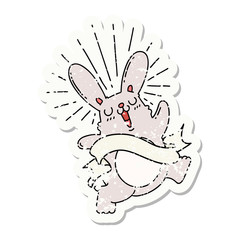 grunge sticker of tattoo style prancing rabbit