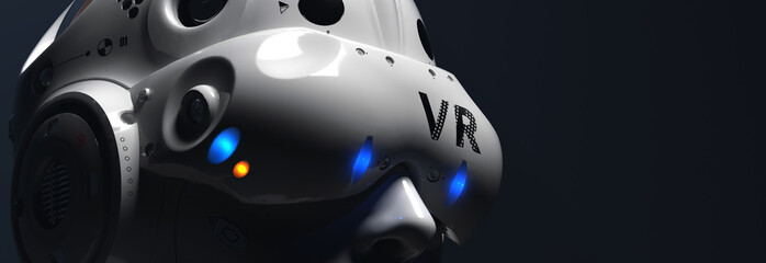 Robot face with VR glasses. illustration on the theme of vr entertainment, online games
