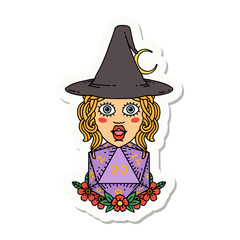 human witch with natural twenty dice roll sticker