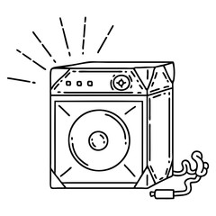 traditional black line work tattoo style guitar amplifier