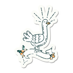 grunge sticker of tattoo style sea bird