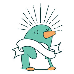banner with tattoo style happy penguin