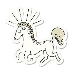 grunge sticker of tattoo style prancing stallion