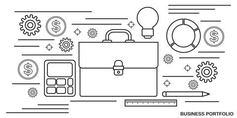 Business portfolio thin line art style vector concept illustration
