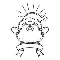 banner with black line work tattoo style santa claus christmas character