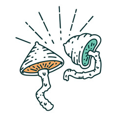 traditional tattoo style mushrooms