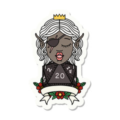 elf rogue character with natural twenty dice roll sticker