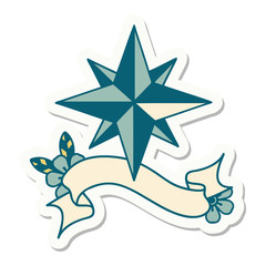 tattoo sticker with banner of a star