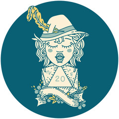 elf bard with natural twenty dice roll illustration