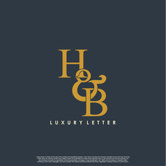 Initial letter H & B HB luxury art vector mark logo, gold color on black background.