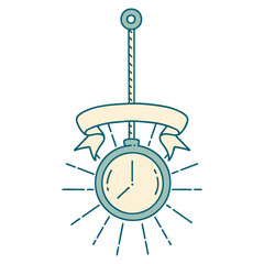 banner with tattoo style gold pocket watch