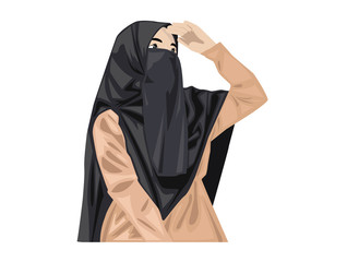 Beautiful Muslim Women with Niqab. Cartoon of Islamic Women in Niqab
