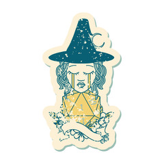 human witch with natural one D20 roll illustration