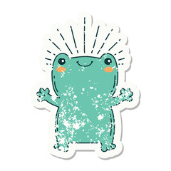 grunge sticker of tattoo style happy frog