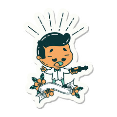 sticker of tattoo style man serving wine