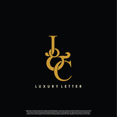 Initial letter J & C JC luxury art vector mark logo, gold color on black background.