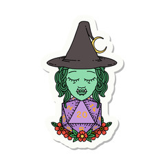 half orc wizard with natural twenty dice roll sticker