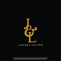 Obraz premium Initial letter J & L JL luxury art vector mark logo, gold color on black background.