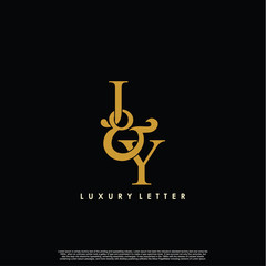 Initial letter J & Y JY luxury art vector mark logo, gold color on black background.